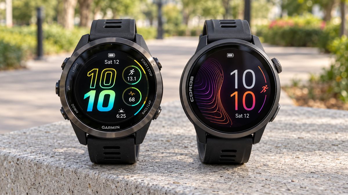 Garmin and COROS running watches side by side